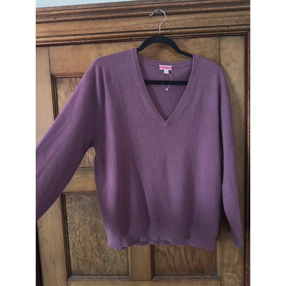 J Crew Women's 100% Cashmere Relaxed V Neck Sweater Pink Purp XS BA394
